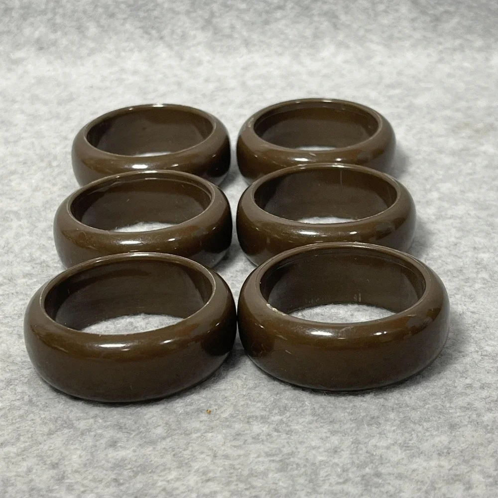 Vintage Plastic Napkin Rings Brown‎ Set Of 6 Round Solid Table Dining Decor Home